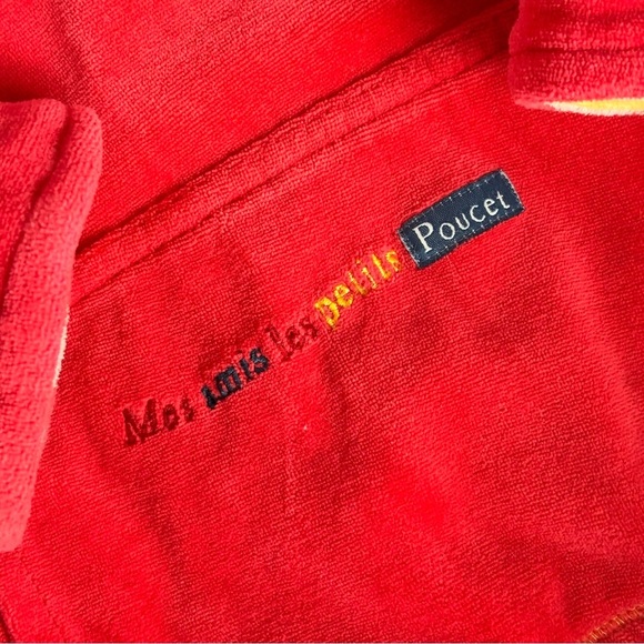 🐣 24M Red Velour Chunky Sweater Embroidered Ducks Collar Pocket Long Sleeve - Picture 3 of 13